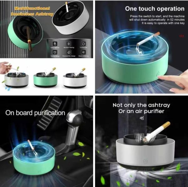 2-in-1 Air Purifier Quiet Ashtray, Multifunction Electronic Smokeless Car Ashtray